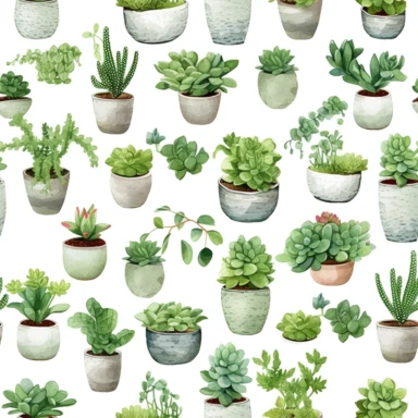 jade succulent plant clipart + white background + watercolor style
