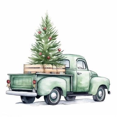 High resolution christmas tree Just put a long Christmas tree. in the back of a pickup, grid, contemporary diy, white background, mixed patterns, realistic, scrapbook, high resolution, , style by Lucy Fleming, watercolor, smooth gradients, black contour o