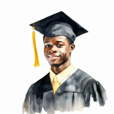 watercolor black male student graduation clipart on a white background