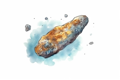 Watercolor, Create an illustration of an E-type asteroid, characterized by enstatite composition clipart, hd, on a white background, spaced out