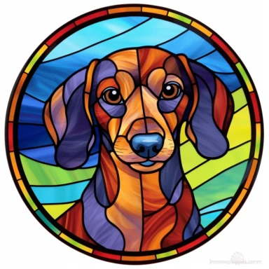 Stained Glass dachshund Dog Sublimation Clipart, Stained Glass dachshund Dog Portrait, Mandala background Stained Glass, Colorful Stained Glass, Suncatcher, Rainbow style of Stained glass, Colorful Stained Glass, Cricle Stained Glass, on white background, by Stained Glass