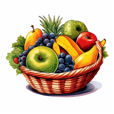 A lovely Fruit and vegteble basket clipart, white background