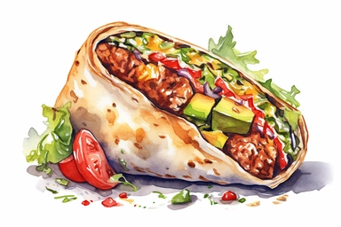 watercolor burrito clipart, HD, isolated white background, spaced out