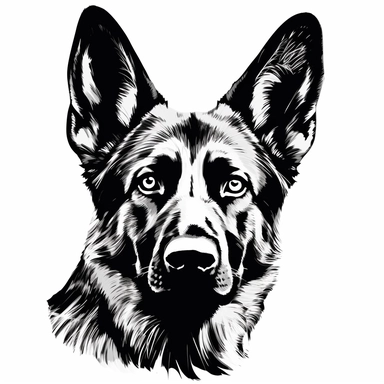 clipart in black and white of a german shepard face