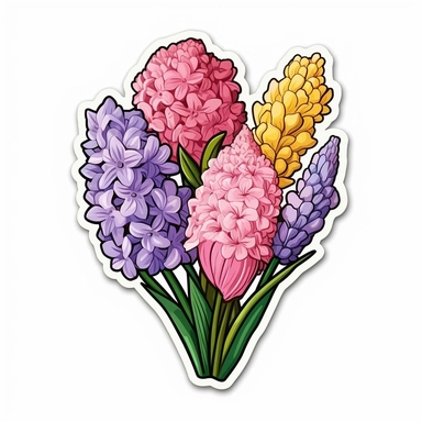 wildflower bouquet clipart sticker cartoon white border die cut flat design hyacinth magenta