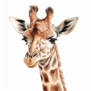 happy sweet Baby Giraffe - Giraffa camelopardalis clipart , original hand drawing, watercolor, understated and flawless coloring image, realistic image , white background, realistic painting, portrait without writing