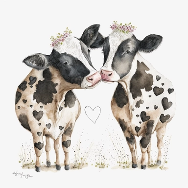 cow print hearts, Lilla Rogers agency, watercolor, fairytale, folkart, clipart, white background