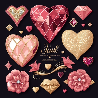 Luxx valentine Clipart, valentine Elements, Diamond elements , valentine Clipart ,glitter Clipart, Glam Clipart Set, diamond hearts Clipart