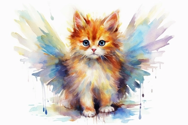 Adorable angel kitten, vivid colours, ornamental watercolor clipart, white background, I can’t believe how beautiful this is