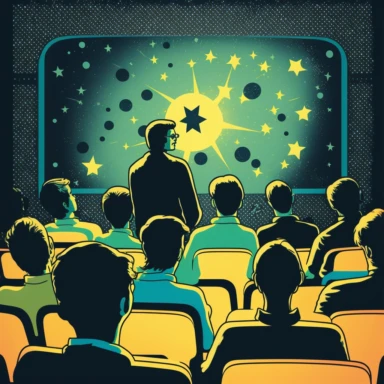 University lecture among stars, clipart