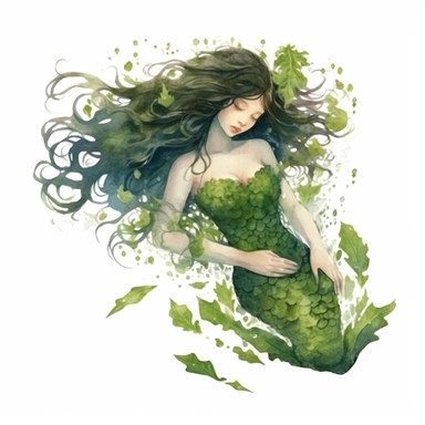 Detailed Watercolor dreamy mermaid swimming through algae clipart