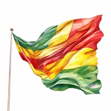 Red yellow green juneteenth flag Watercolor Clipart, Cartoon, hyper realistic, intricate detail, illustration style, high solution, on the white background