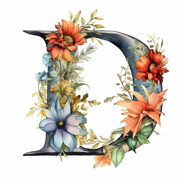 clipart, white background, letter D, Floral Alphabet Clipart