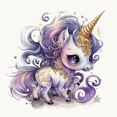 <https://s.mj.run/VVu0lg19AyI> fantasy baby unicorn, clipart watercolor illustration, aquarallist, cute, big eyes, pretty purple, unicorncore, fairycore, free brushwork, watercolor, light and bright, four legs, gold horn, sparkle, sparklecore, detailed, isolated on a white background,