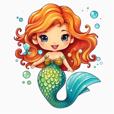 cute cartoon colourful mermaid clipart,stiker, white background,--no cut off edges