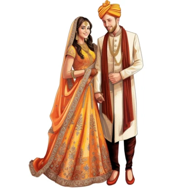 indian wedding clipart,cartoon art [full body] [hyper Real] [dress set]