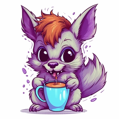 a cute evil squirrel, drinking a coffee, clipart, cartoon style, vector