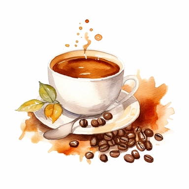 italian espresso coffee with coffee beans watercolor clipart