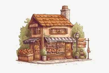 illustrate a bakery, cottagecore, clipart hd, white background, spaced out,