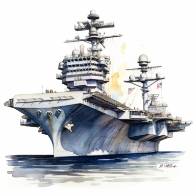 hyper detail watercolour The USS Midway Museum, white background, clipart