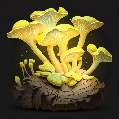 clump of light yellow oyster mushrooms growing out of the side of a log clipart