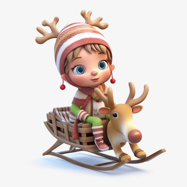 <https://s.mj.run/ZzVdueblrq8> cute christmas winter reindeer elf girl wearing winter coat woolly hat and scarf and boots pulling a sleigh full of Christmas gifts isolated on a white solid background Clipart