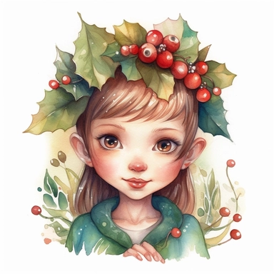 Claudia tremblay style watercolor clipart high detail a sweet little elf who works in the christmas gift, cute girl elf on a white background