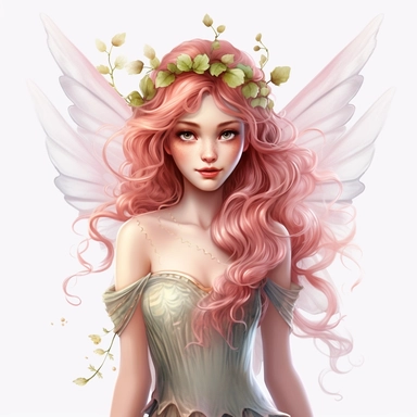 whimsical Fairy, show full body, highly detailed face and expression, Use dreamlike lighting with soft sunlight falling on the subject’s face and hair, create an ultra-realistic image that captures the subject’s natural beauty and personality, clipart on white background