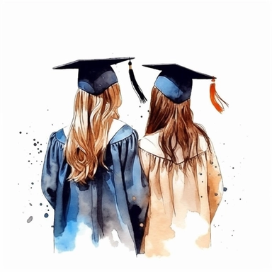 Behind view Graduation Clipart Graduate Students, bestfriends, watercolor Illustration clipart, 4K, extremely detailed