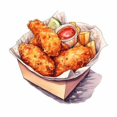 fried chicken in box watercolor design clipart