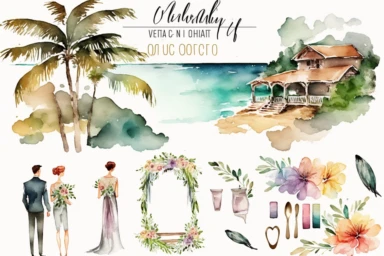 Watercolor clipart, Jamaica beach