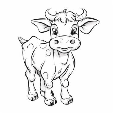 coloring page style cute cow Clipart, cartoon style, on white background, simple line art, line is crisp and clean