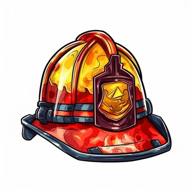 firemen hat, fire fighter elements hand drawn water painting style cartoon clipart vector on a white background