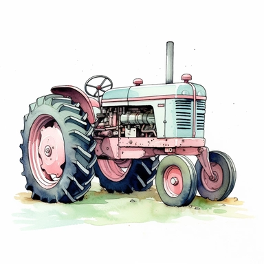 Farm Tractor , style by Lucy Fleming, watercolor, smooth gradients, black contour outline, ultra detailed, clipart elements, delicate pastel colors, solid white background, super clear, high quality