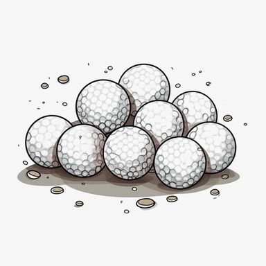 golf balls, clip art, clean lines, cartoon style, white background
