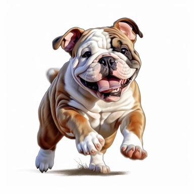 clipart of realistic bulldog puppy, full body, running, white background