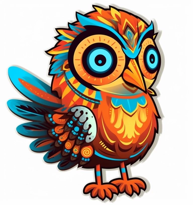 cute bird clipart cartoon stickers, in the style of psychedelic absurdism, native american, first nations, and alaska native art, animated gifs, art brut, fisheye effects, brightly colored graffiti-esque, light amber and cyan