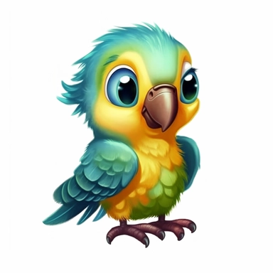 Cute Beautiful Happy Face Baby parrot Full body Sublimation Clipart,Cartoon,hyper realistic, intricate detail, illustration style,high solution,on the white background