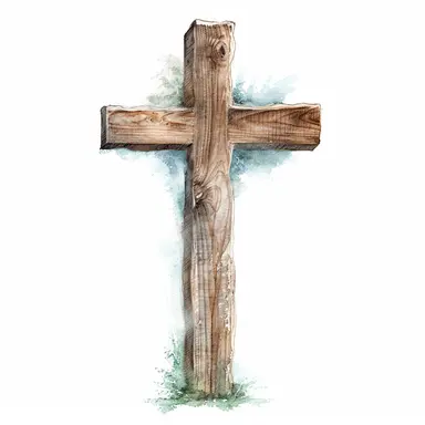 watercolor of a wood christian cross, high quality, detailed, realistic, digital illustration, white background, HDR, rtx on,textural richness, digital illustration, clipart