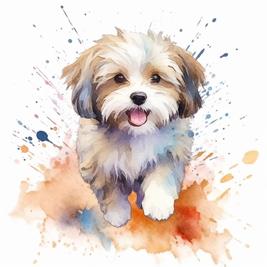 watercolor, havanese, happy, puppy, clipart