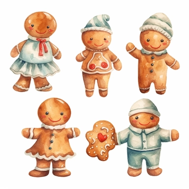 a watercolor nursery gingerbread cookies illustration clipart, clean background, white background, isolated on white