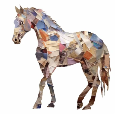 a horse, in the style of a torn paper collage, textured, on white background, clip art