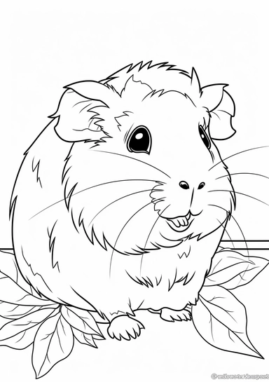 coloring page of a Guinea pigs eating lettuce, o shading, white background, clipart, simple, black and white, cute,