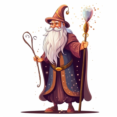 clipart, a fairytale wizard, simple, elegant, isolated on white background