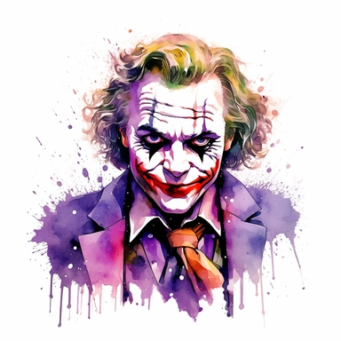 watercolor clipart, cartoon, joker from batman