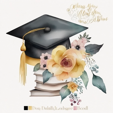 Gold Graduation Cap Watercolor College High School Graduation Clipart Flowers Graduate Gift Graduation Books Commercial Use Illustration PNG