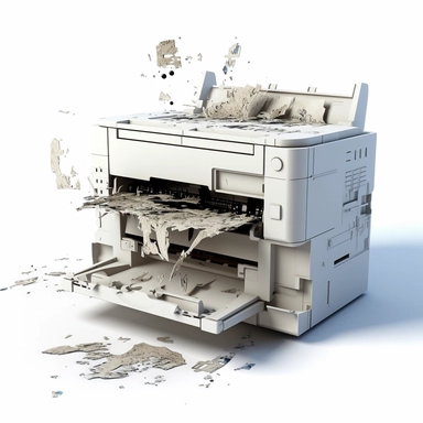 clipart of a broken printer in an office. Plain white background