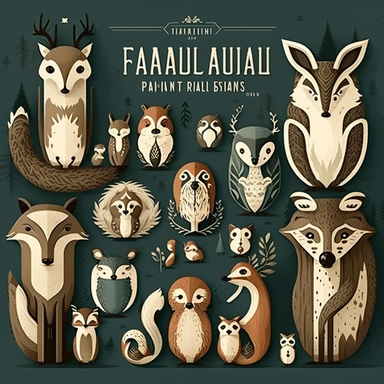 stylized woodland animal family portraits clipart