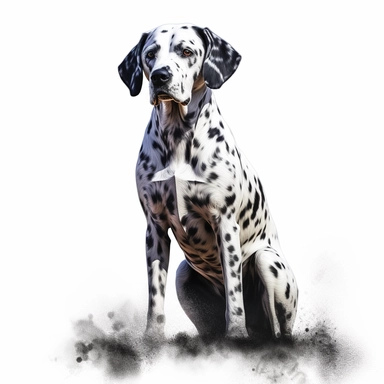 dalmation dog in the style of digital airbrushing sitting realistic yet stylized, digitally enhanced, clipart, 32k uhd, detailed crosshatching white background