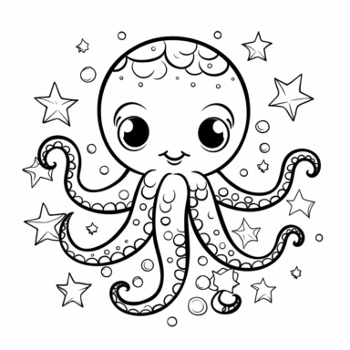 simple coloring page for toddler, octopus, clip art, vevtor, line art
